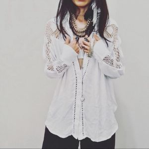 Free People White Perforated Blouse S